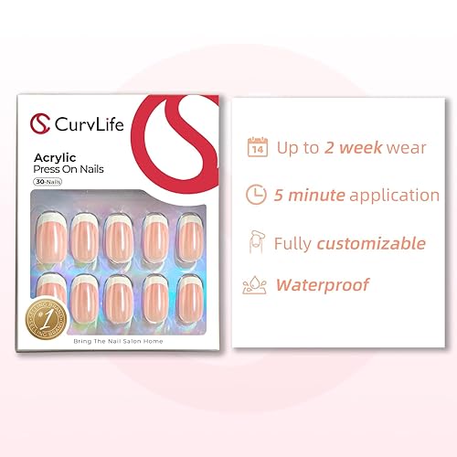 Miniatura 4 de Uñas postizas acrílicas cuadradas cortas con diseño de albaricoque, cobertura completa, uñas postizas con pegamento color nude brillante, uñas