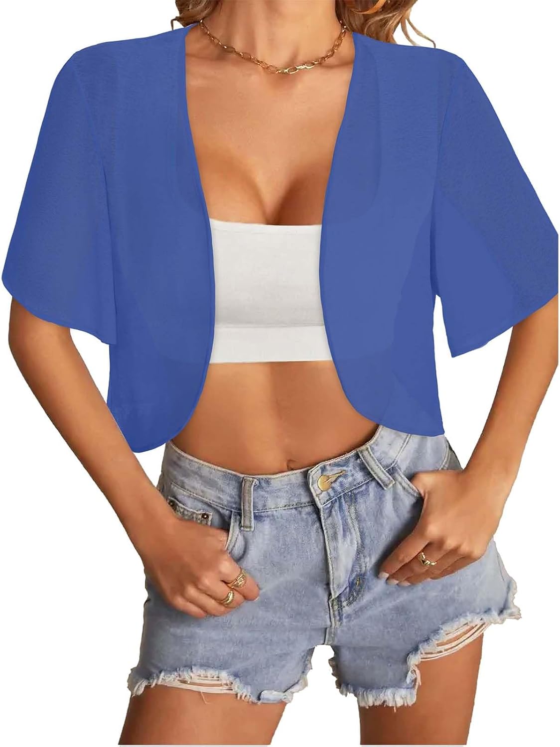 Women Bolero Shrug Cardigan Open Front Cover Up Sheer Short Sleeve Kimonos for Evening Dress