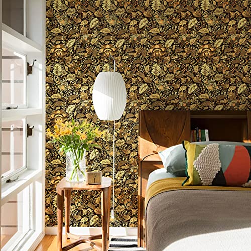 Jiffdiff Black Floral Wallpaper Peel And Stick Antique Floral Wallpaper Damask Vector Flowers Paisley Wallpaper Self Adhesive William Morris Removable Wallpaper 17.7 X 118.11Inch #TOP1