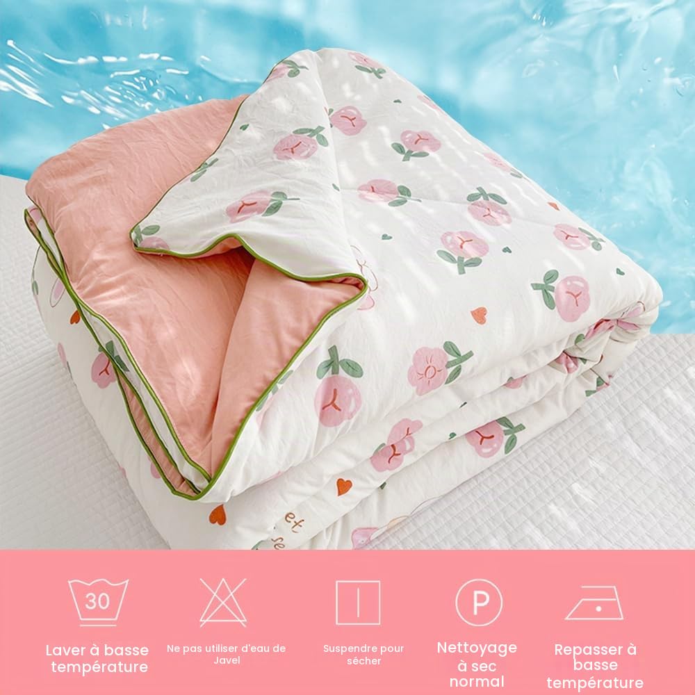 FANSU Couvre Lit Matelassé Réversible Dessus de Lit Couverture Climatisation Couette Parure de Lit Canapé l'Air Conditionné Imprimé Courtepointe (150x200cm,Rose Manor)