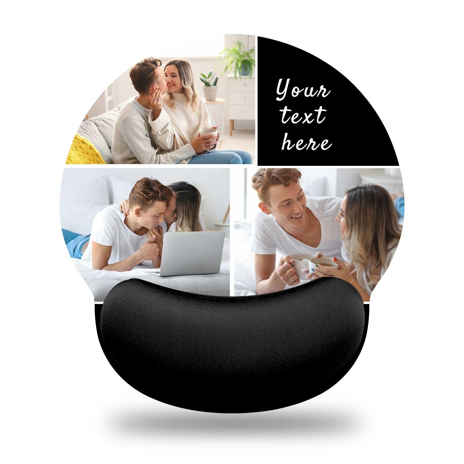 Naispanda Personalised Mouse Mat with Memory Foam Rest Custom Mouse Pad with Wrist Support (Round-L, 3 Photos)