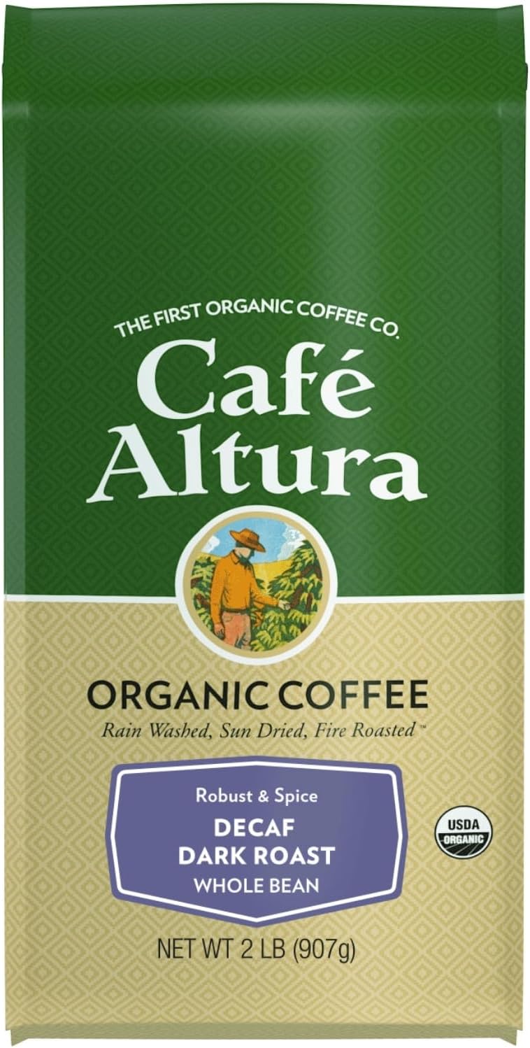 Whole Bean Organic Coffee, Dark Decaf Roast, 32 oz Bag
