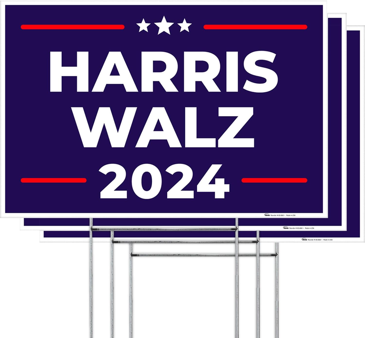Harris Walz 2024 Yard Sign - Presidential Election Sign 12x18 Inches (3 Pack) Coro Plastic Double Sided with Metal H Stake Waterproof, Outdoor Lawn Signage, Made in USA by Armo