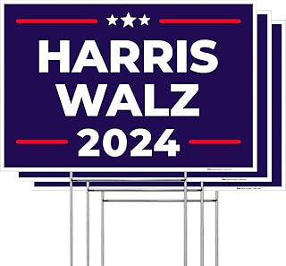 Harris Walz 2024 Yard Sign - Presidential Election Sign 12x18 Inches (3 Pack) Coro Plastic Double Sided with Metal H Stake Waterproof, Outdoor Lawn Signage, Made in USA by Armo