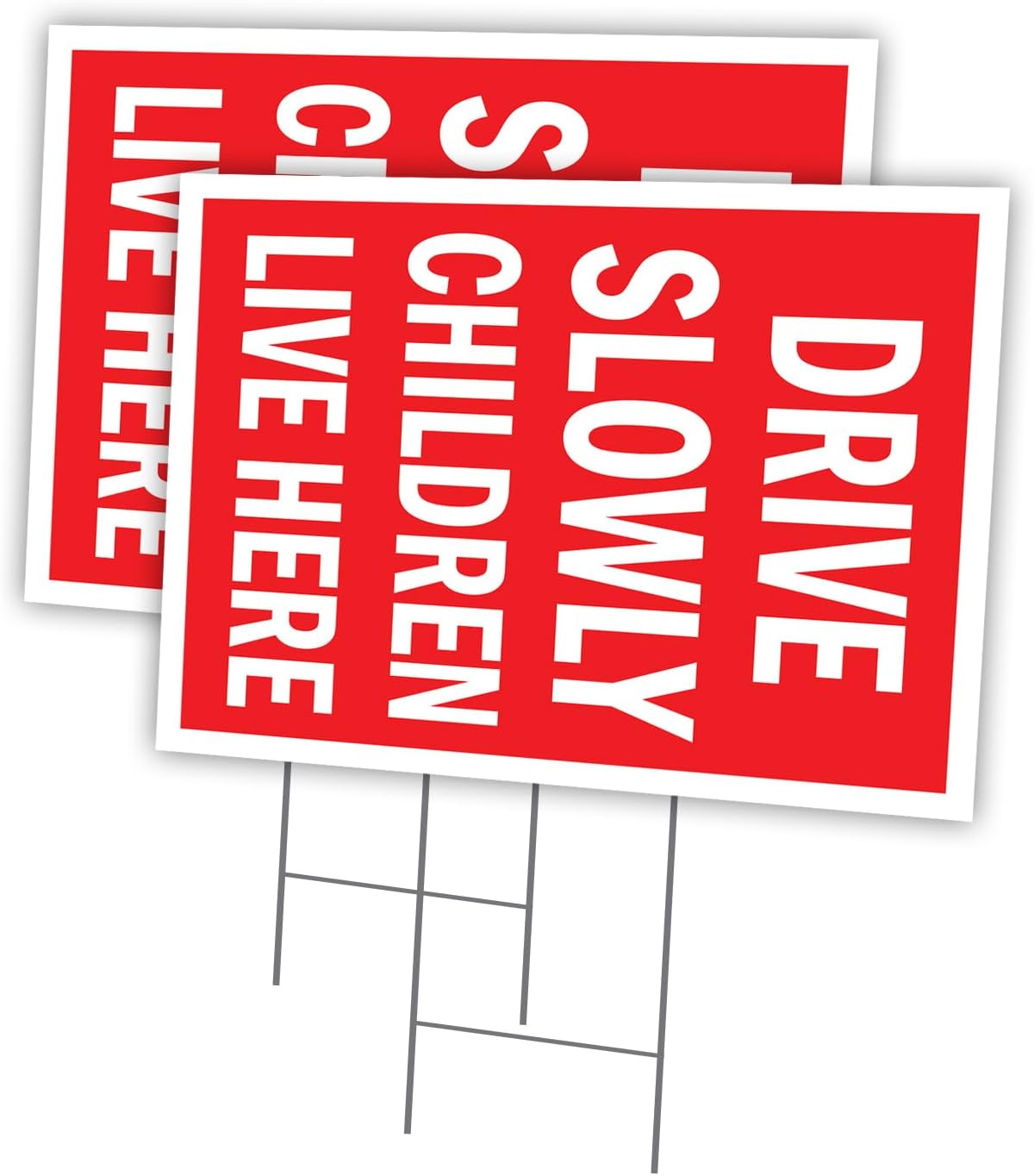 Drive Slowly Children Live here 2 Pack of 12" x 16" Yard Sign & Stake | Advertise Your Business | Stake Included Image On Front Only | Made in The USA