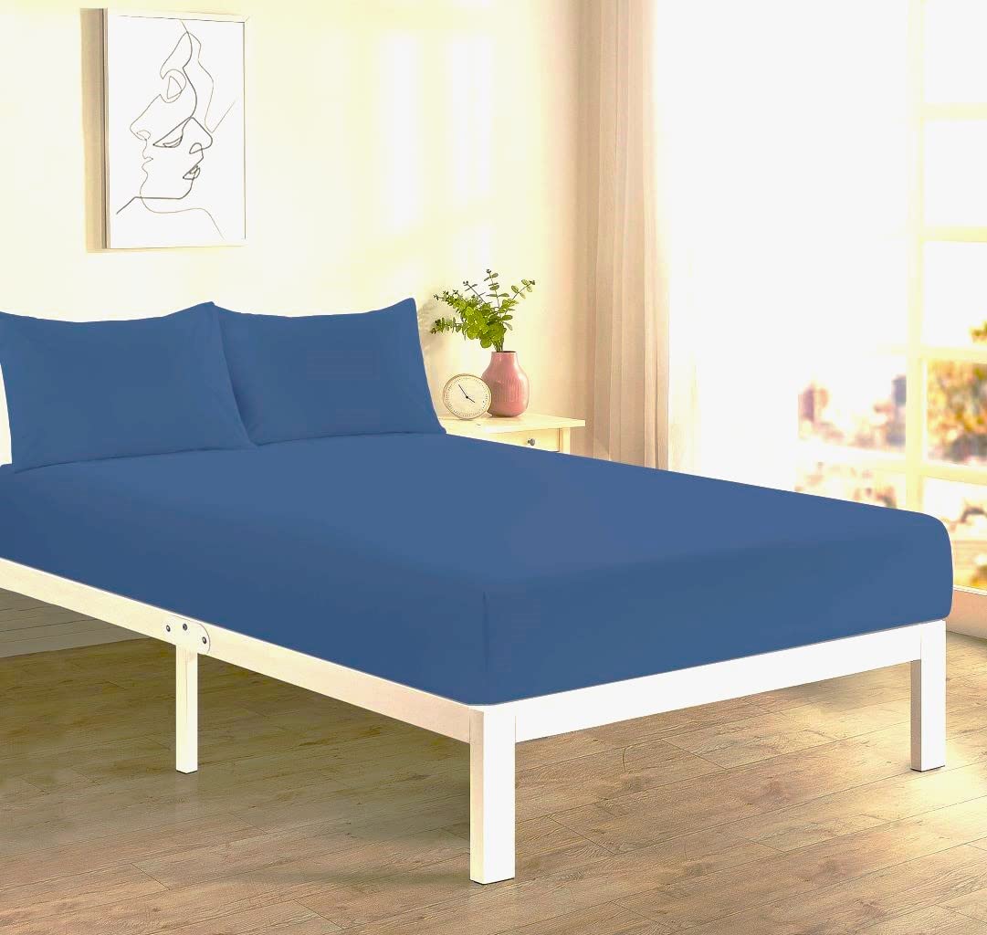 PARADISE STAR Flat Bed Sheet – Poly Cotton Percale Easy Care Bedding Sheet, Soft Breathable Durable Top Sheet for Bed (Mid Blue, Double) — image 1