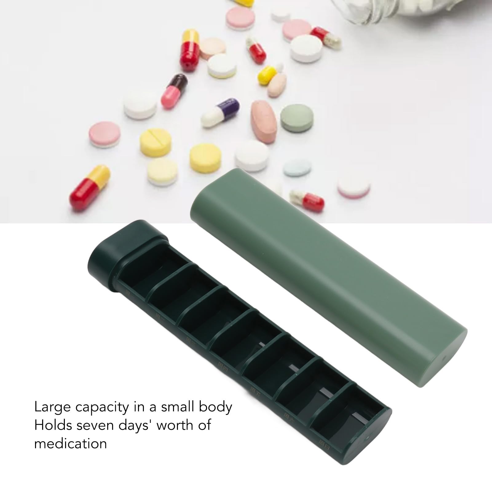 7 Day Supplement Organizer, Portable Drawer Shape Vitamin Case Box 7 Grids Tablets Holder Container for Travel Office (Green)