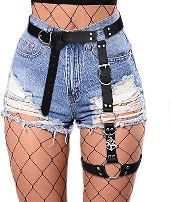 BODIY Women Punk Leather Waist and Leg Belt - Gothic Thigh Rave Accessory in Black