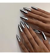 Halloween Press on Nails Long Fake Nails Full Cover Almond False Nails with Gothic Bone Woman Des...