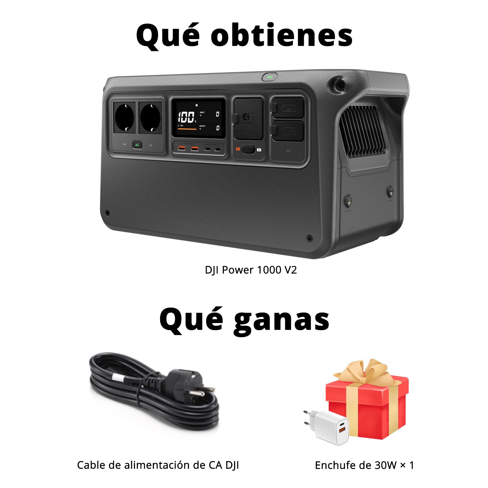 DJI Power 1000 V2 Estación de energía portátil, Batería LFP de 1024 Wh, Salida de 2600 W, Recarga del 0% al 80% en 37 minutos, Generador eléctrico para el hogar (con enchufe de 30 W incluido)
