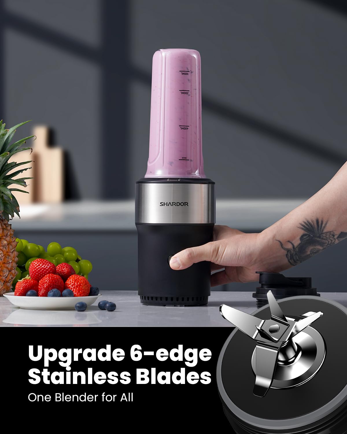 SHARDOR Smoothie Maker, 900W, StandMixer mit 2 * 650ml Flasche, mixer mit Edelstahl 6-Klingen, BPA frei, Smoothies shakes und Säfte mit Rezepte