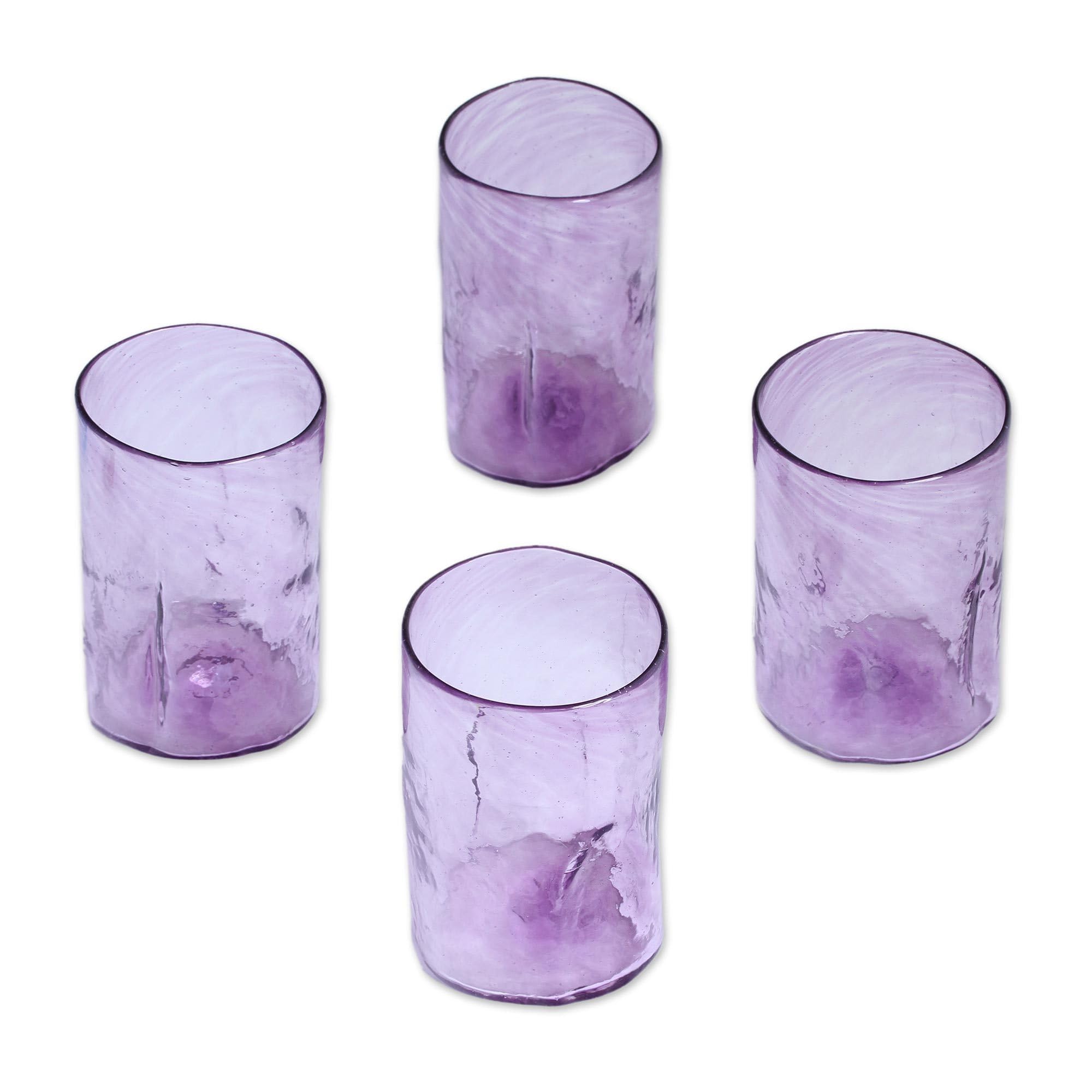 NOVICA Artisan Handblown Recycled Glass Tumblers Purple Set of 4 Mexico Tableware Drinkware Glasses Water Cocktail 4 8in