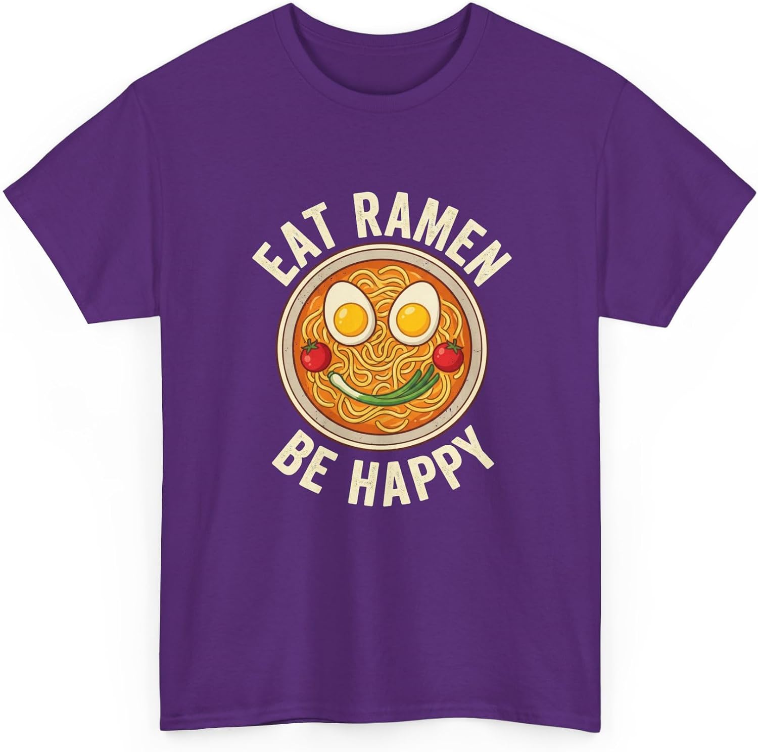 Eat Ramen Be Happy Funny Japanese Noodle Bowl Graphic Retro Foodie Anime Style Kawaii Comfort Food Humor Vintage Aesthetic Purple