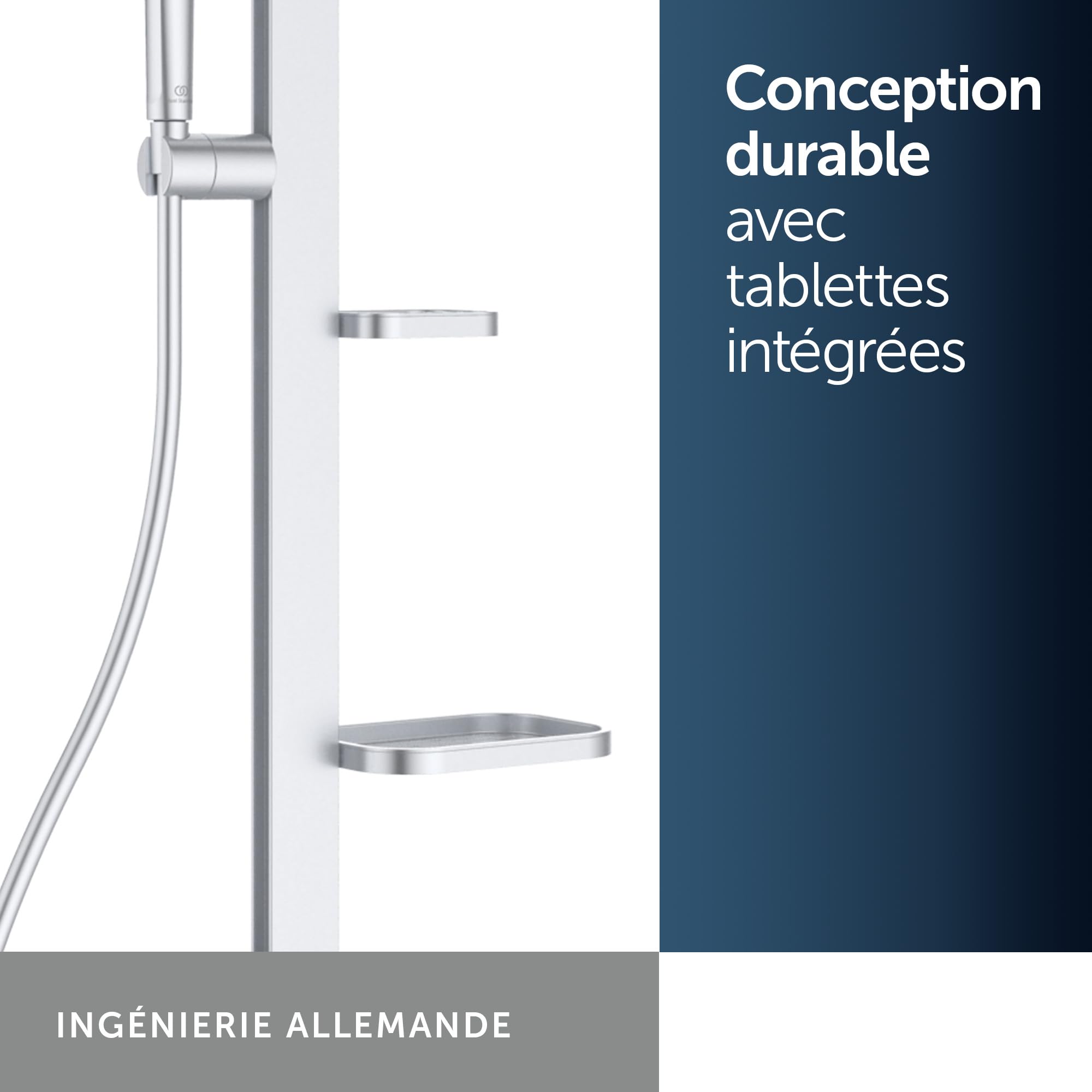 Ideal Standard Ceratherm Alu+ Colonne de douche, Fabriqué à partir de 100% d'aluminium recyclé, douchette à économie d'eau avec différents types de jets – Argent (356x501x1113 mm)