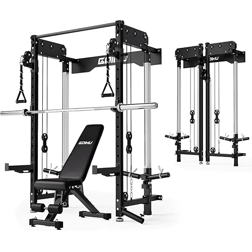 WM3-V4 Folding Squat Rack, Wall Mounted Power Rack with Dual Independent Pulley System, Functional Trainer with 5 Adjustable Function Modes for Space Saving