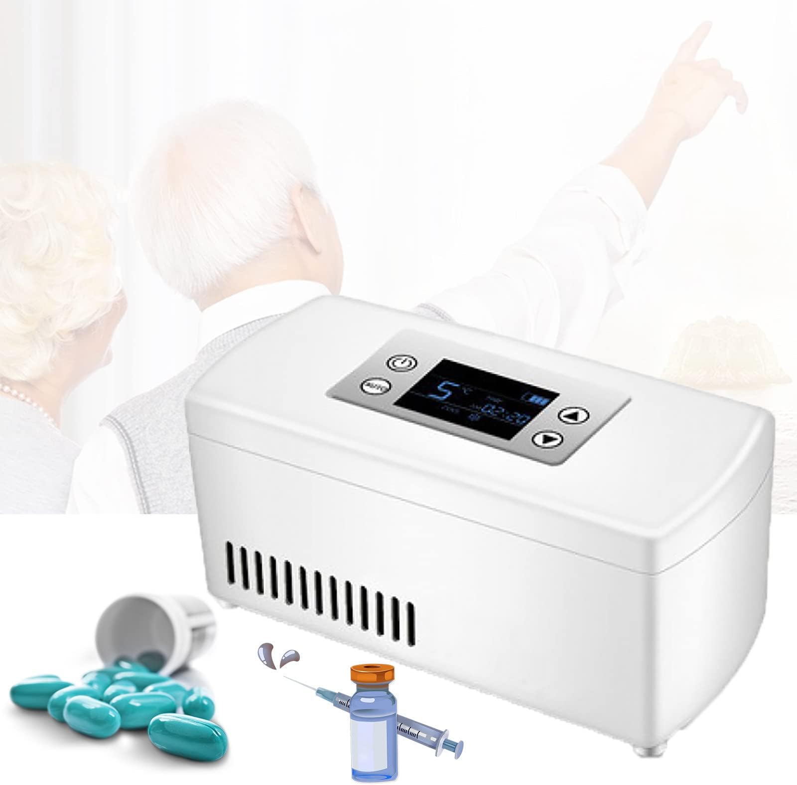 Insulin Refrigerator, 2-8℃ Intelligent Temperature Control + HD LCD Medical Refrigerator, Large Capacity (3-5 Injection Pens),Long Battery Life: 10H,For Car, Travel/No Noise