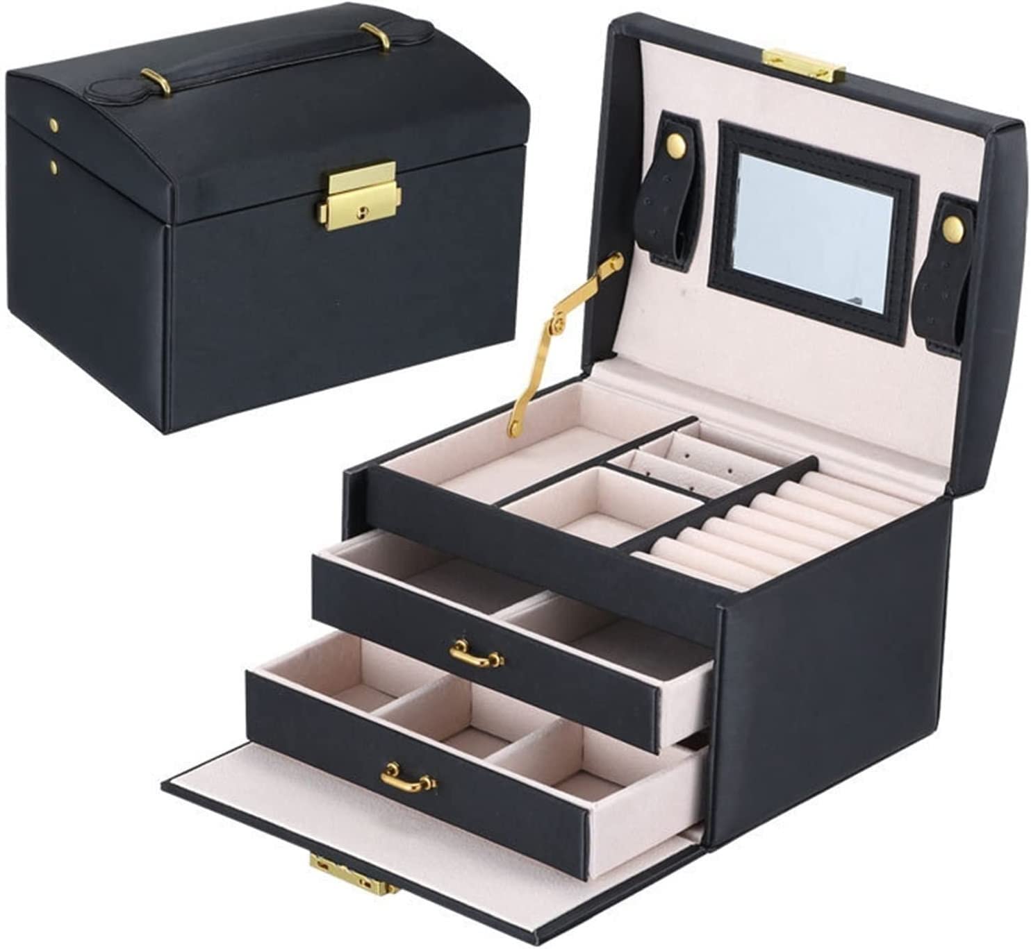 LLXYWJ Caja de joyería Exhibición Caja de joyería Grande Organizador Niñas Cajón de Cuero de PU Cajas de joyería Pendientes Anillo Collar Caja de Almacenamiento de joyería Organizador de Joyas para