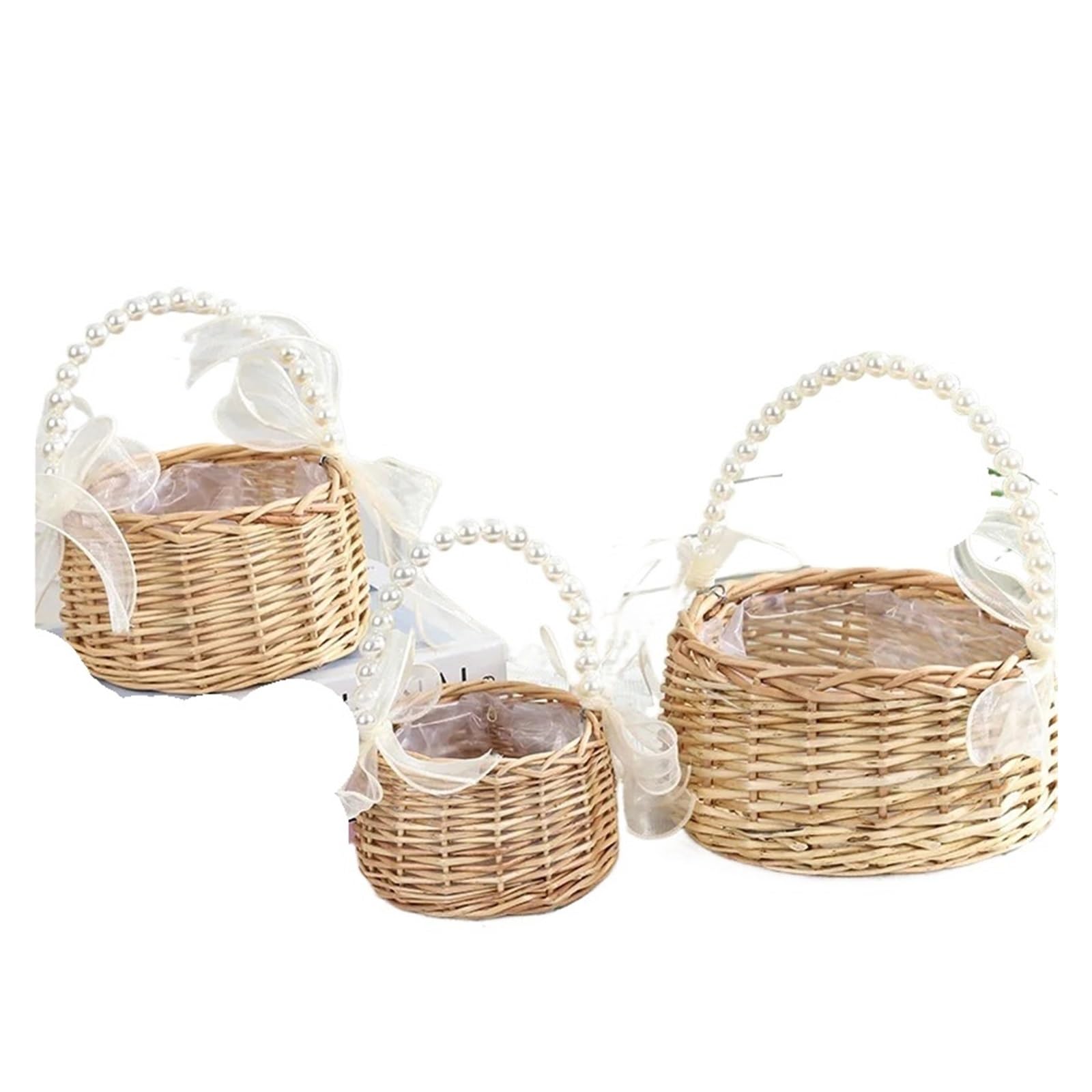 woven basket One Wicker Rattan Basket With Pearl Handle(S)