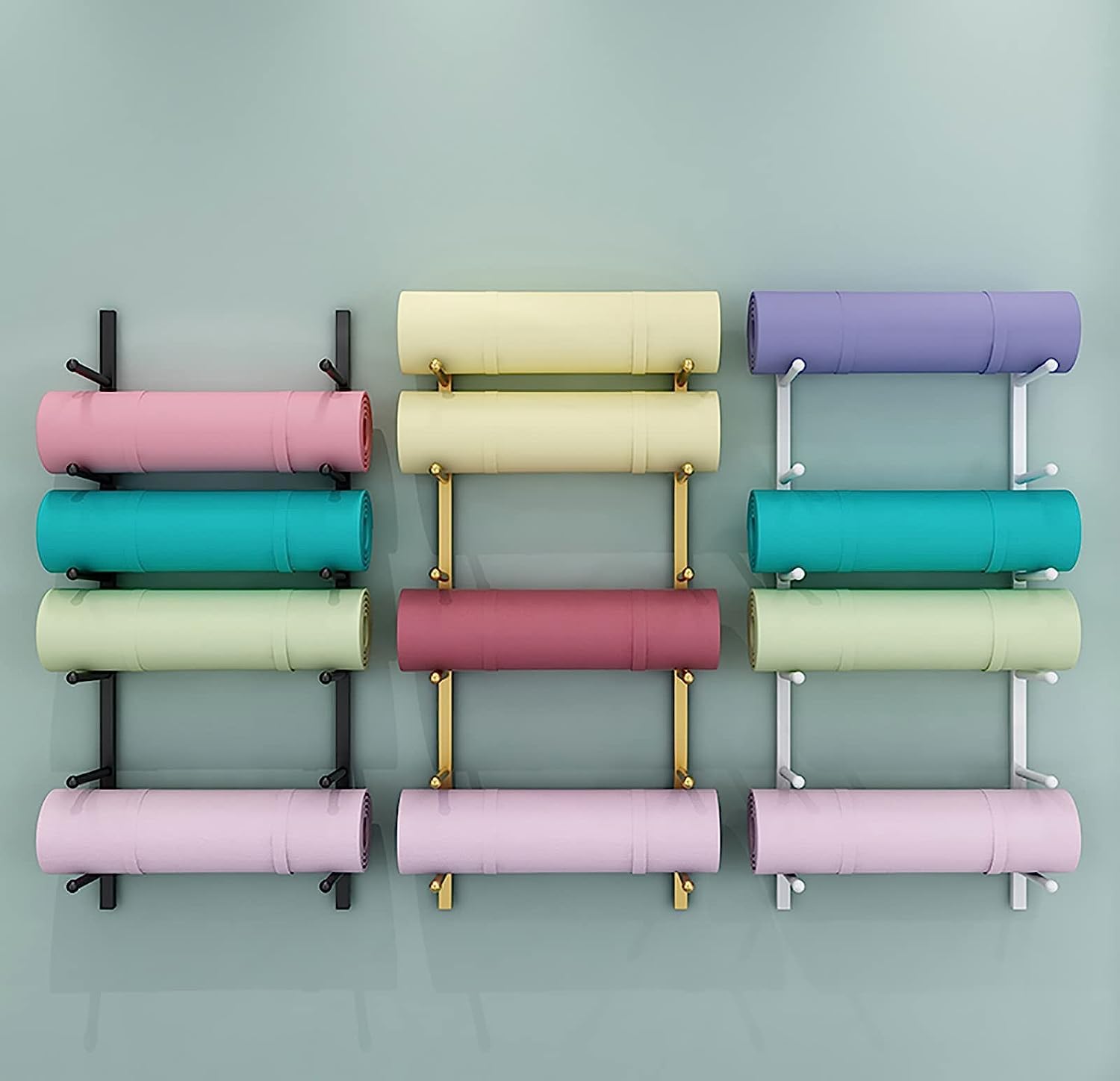 Soporte para Esterilla de Yoga, Soporte para Almohadilla de Pilates, Soporte para carretes de Espuma para Montaje en Pared, esteras de Yoga de 6 secc(Blanco