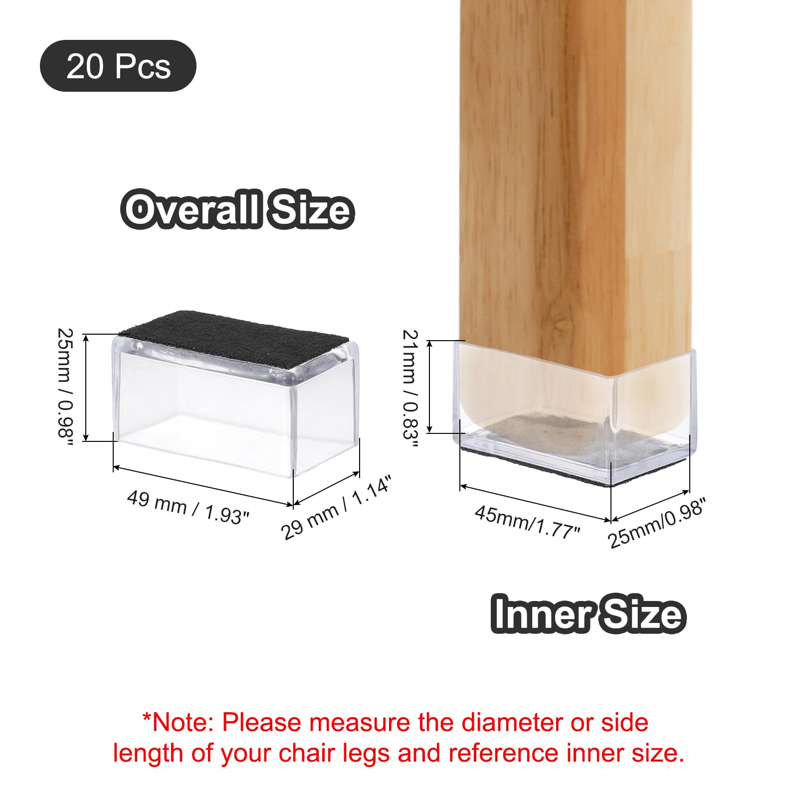 PATIKIL Chair Leg Floor Protector for Hardwood Floors 20 Pcs Rectangle PVC Felt Fit 1.77" x 0.98" Furniture Leg Cap Furniture Feet Cover Furniture Feet Carpet Small Slider - Image 2