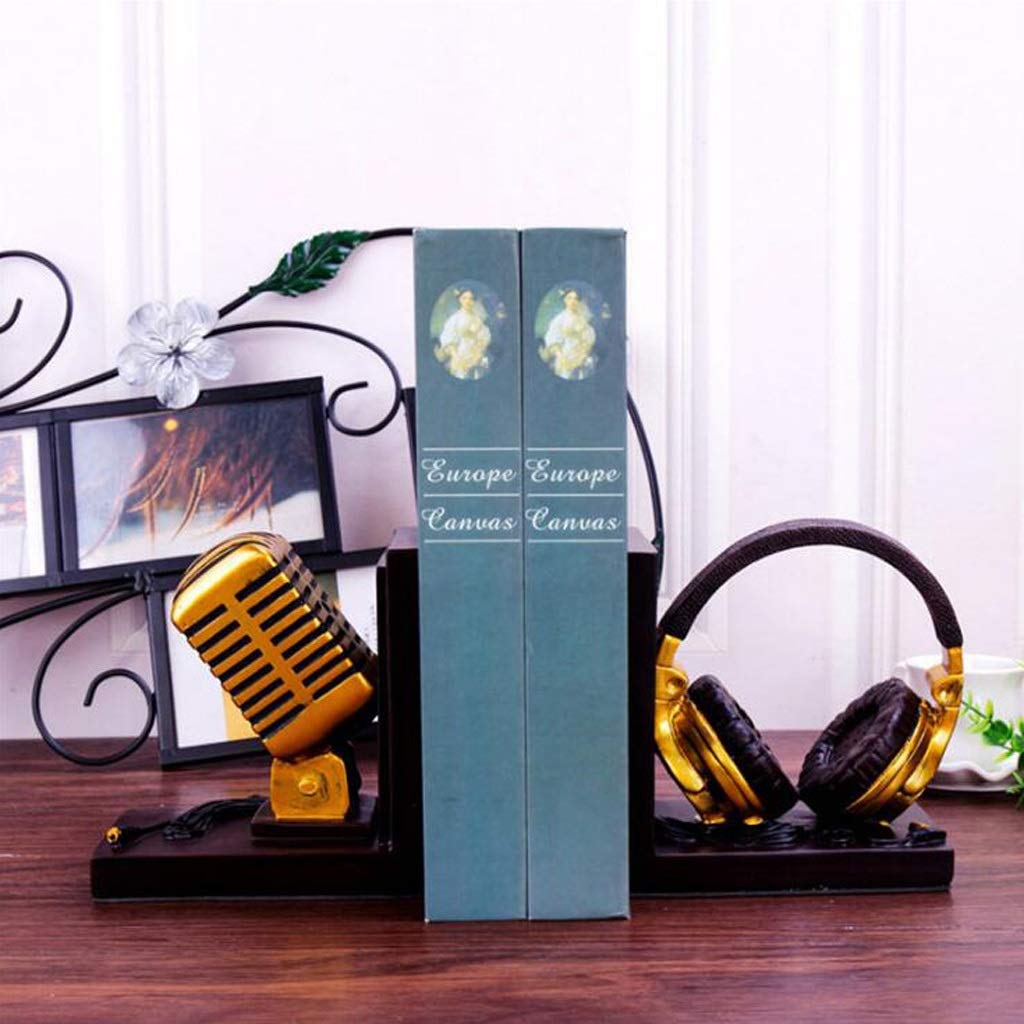 Mikrofon-Buchstützen, Vintage-Stil, Kunstharz, dekorative Buchstopper für Zuhause, Büro, Neuheit Buchstützen zum Organisieren von Büchern und Hinzufügen von Stil zu Regalen