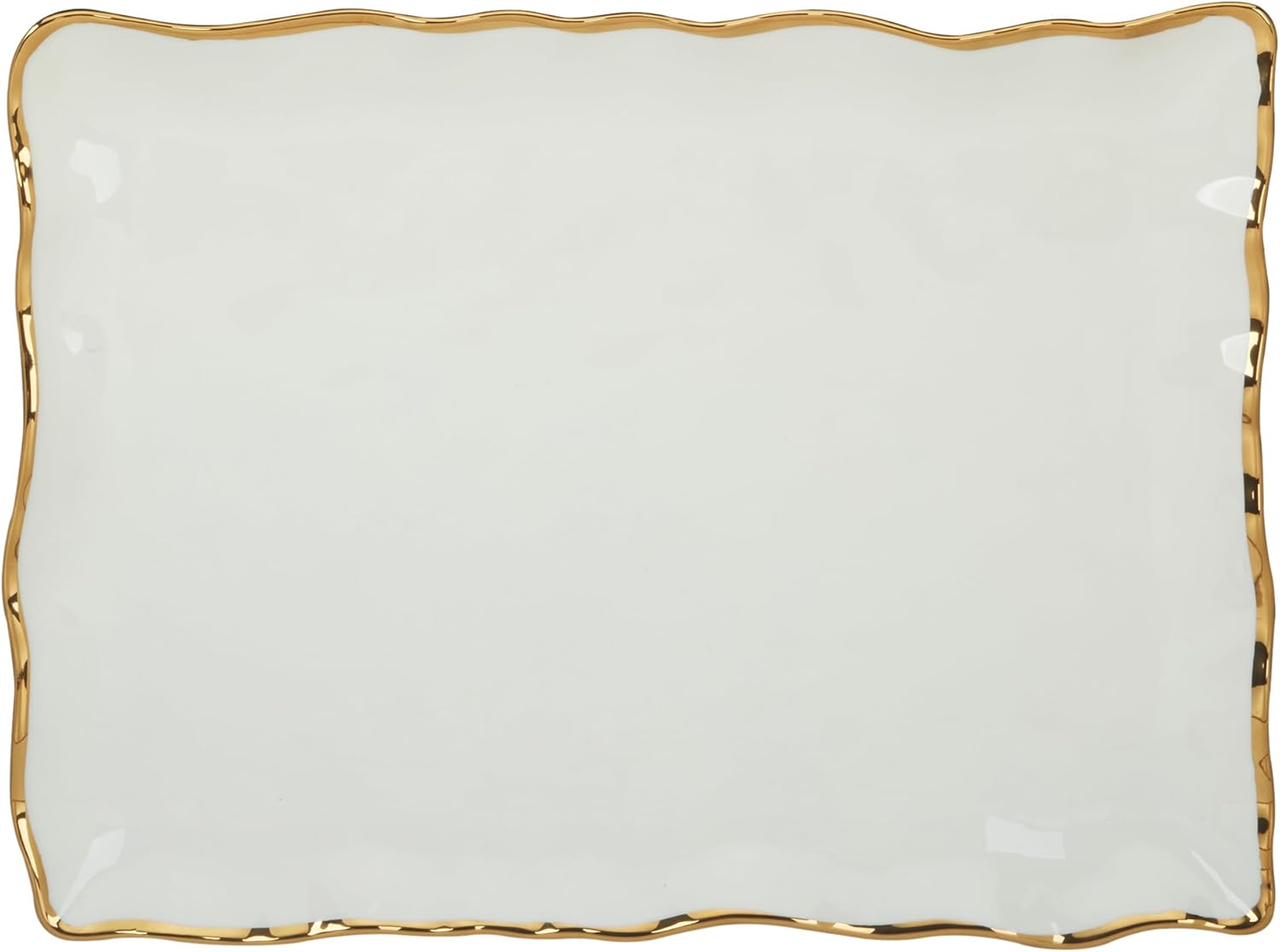 Regency Gold Porcelain Rectangular Platter with Scalloped Edges, Metallic Gold Rim, 16x11.75in, Elegant Serving Dish for Appetizers, Desserts & Buffet, Durable Dinnerware for Entertaining & Everyday