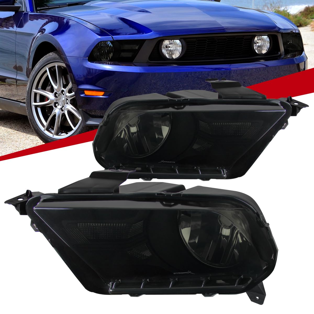 Fits Ford 10-14 Mustang GT Black Housing Smoke Headlights Driving Head Lamps Pair