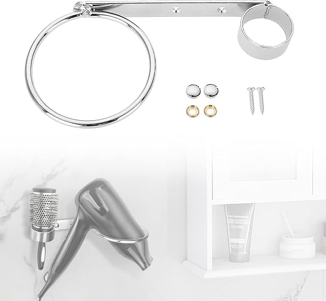 Hairdryer Holder Wall Mounted, Stainless Shelf Hanging Rack Hairdryer Holder Station Stand Hairdryers & Tongs Rack for Salon Bathroom Washroom Wall Fitting Punch Installation with Comb Hole