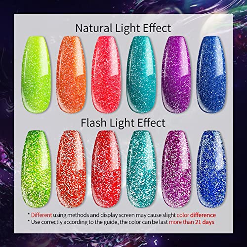 UR SUGAR UV Nagellack Neon Glitzer Shellac Set, 6 Farben Reflechissant UV Gel Nagelgel Set Gel Nagellack Holographisch… – Bild 6