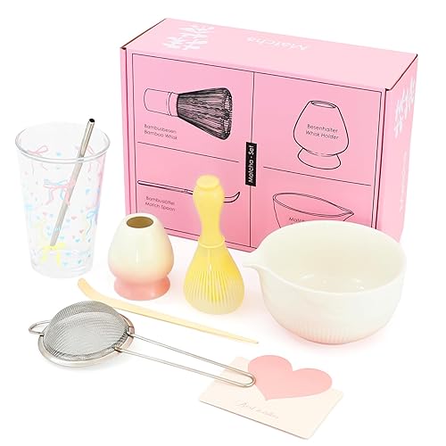 Easter Matcha Making Kit Gifts for Teen Girls, Birthday Gift for Teenage Girl Ages 10 11 12 13 14 15 16 18, Tween Girl, Girlfriend, Woman Gift Basket Stuffers with Whisk Set, Pink Bowl, Glass