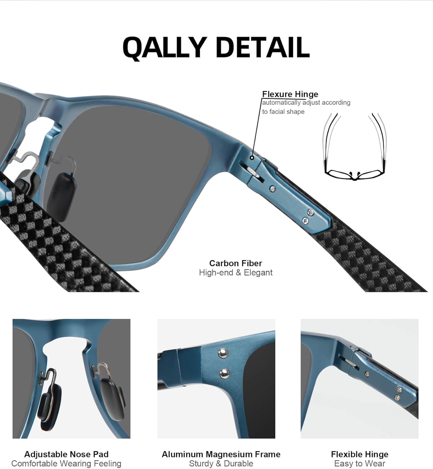 Mens Carbon Fiber Polarized Sunglasses Lightweight Rectangular Frame UV Protection Shady Sun Glasses for Driving