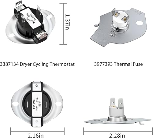 Miniatura 6 de 279838 - Conjunto de elementos de calefacción para secadora 3387134 termostato de ciclismo 3392519 fusible térmico para secadora 3977767 termostato