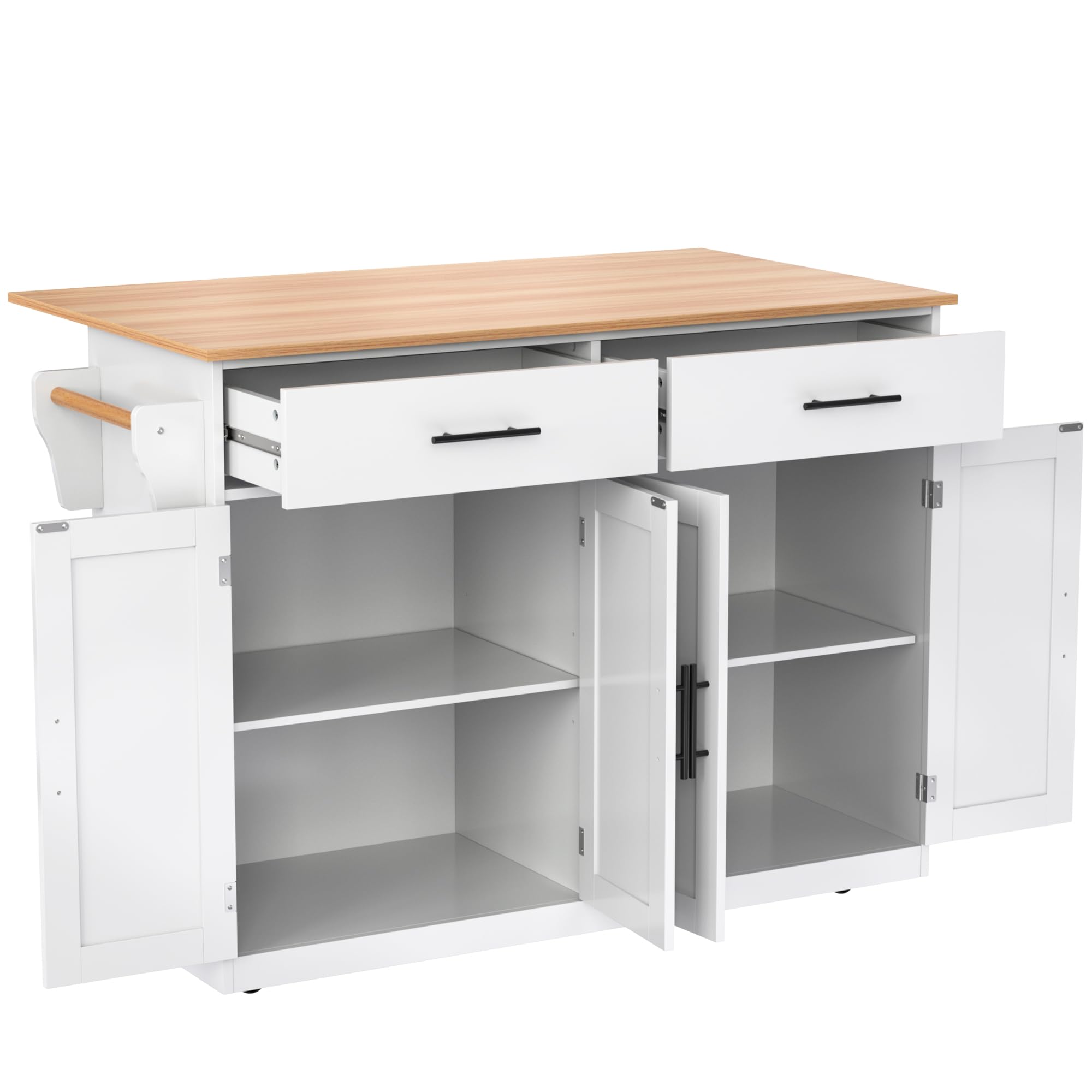 Isola da cucina autoportante con rotelle, 120 x 46 (70) x 91 cm, armadio bianco, piano pieghevole e gambe rimovibili, perfetto per cucina e sala da pranzo per riporre e preparare