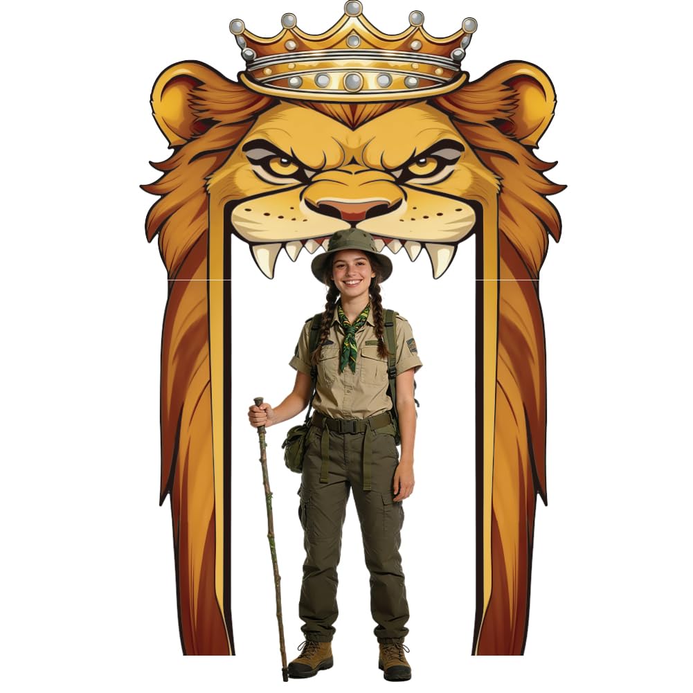 WADORN Lions Door Banner Decorations, Wildlife Animals Birthday Banners Porch Photo Wilderness Lions Crown Hanging Photography Background Backdrops for Zoo Birthday Party Decors Supplies, 8.9x5.8Ft
