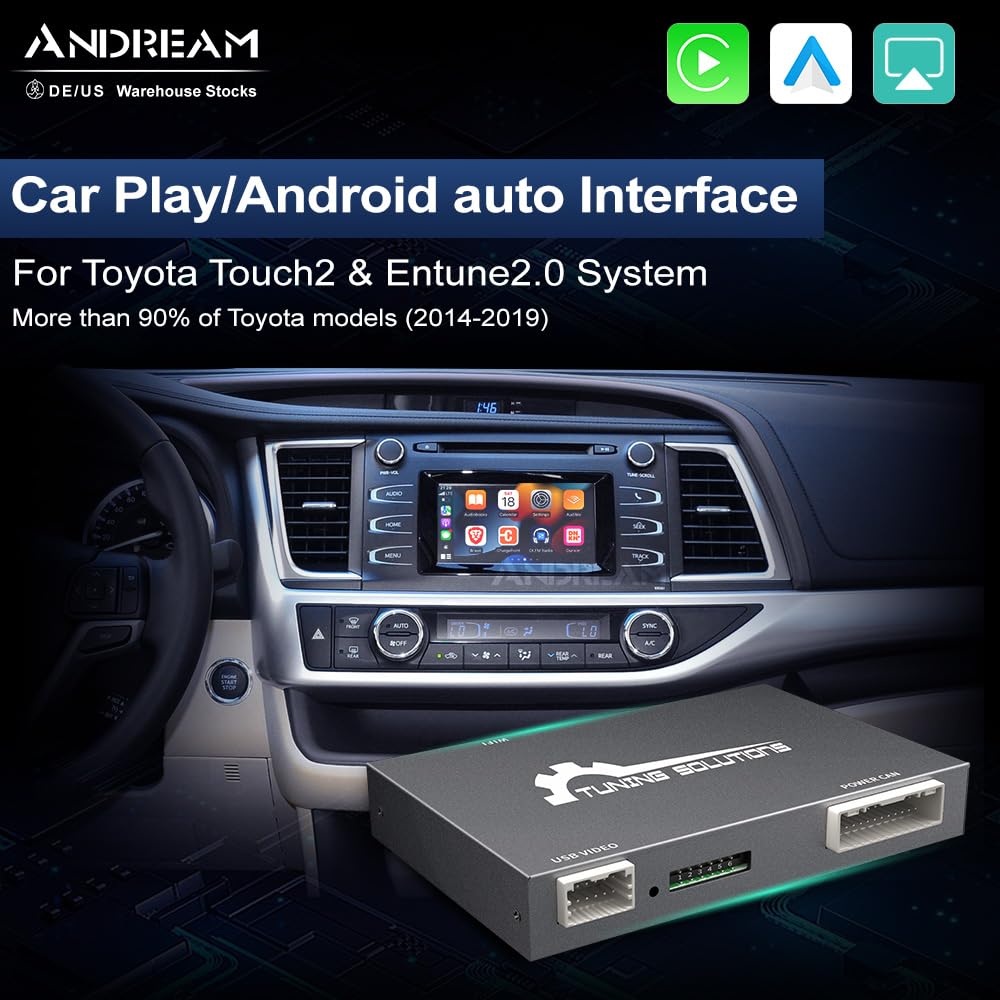 Kit Andream de actualización inalámbrico CarPlay y Android para Toyota Touch 2 - Compatible con CH-R, Avalon, Corolla, Camry, Yaris, Auris, RAV4, Highlander Entune 2.0 2014-2019