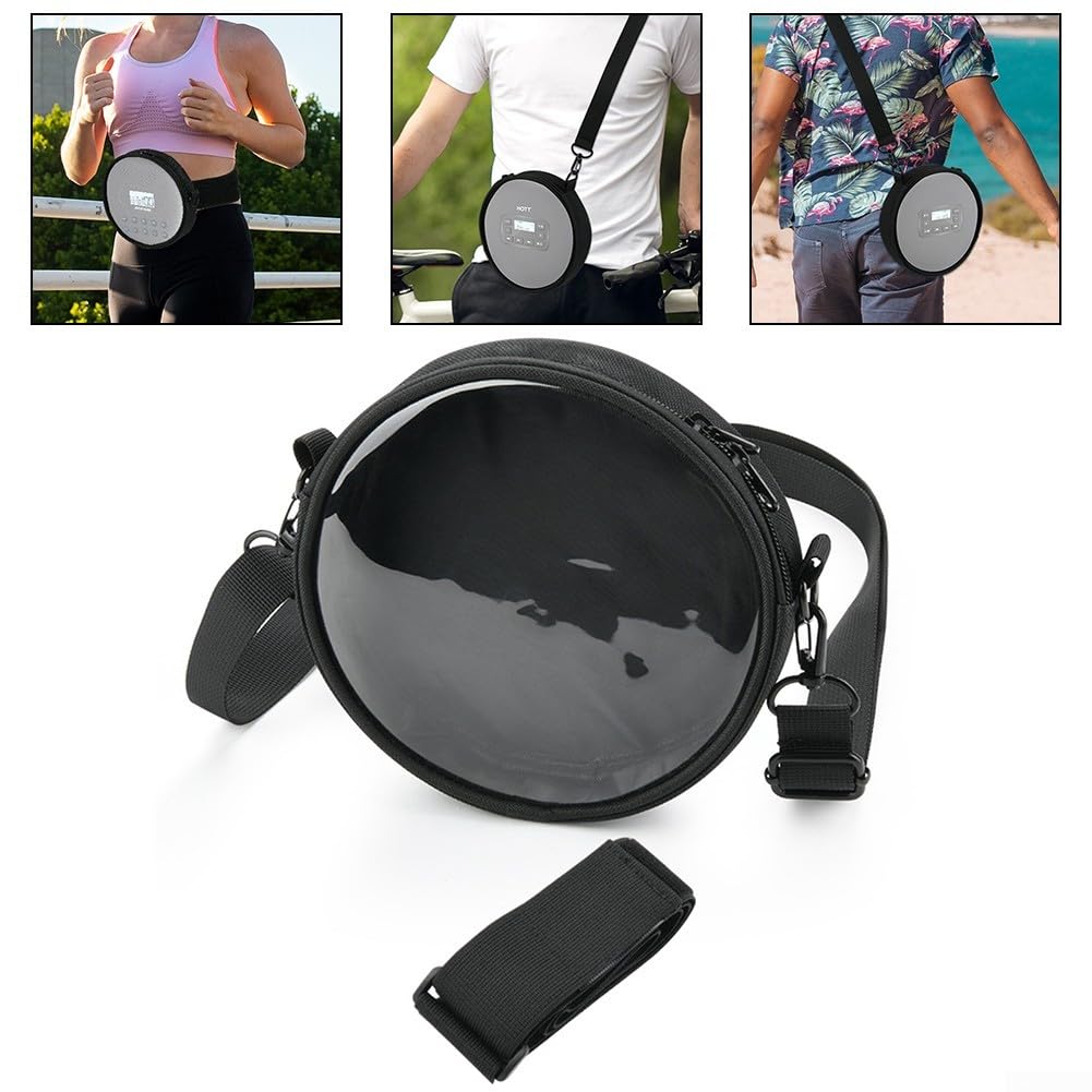 Étui pour lecteur CD avec sangle et fenêtre transparente - Pochette de rangement et de protection pour lecteur CD - Bandoulière réglable et bande de taille - Organisateur en PVC + TPU pour CD