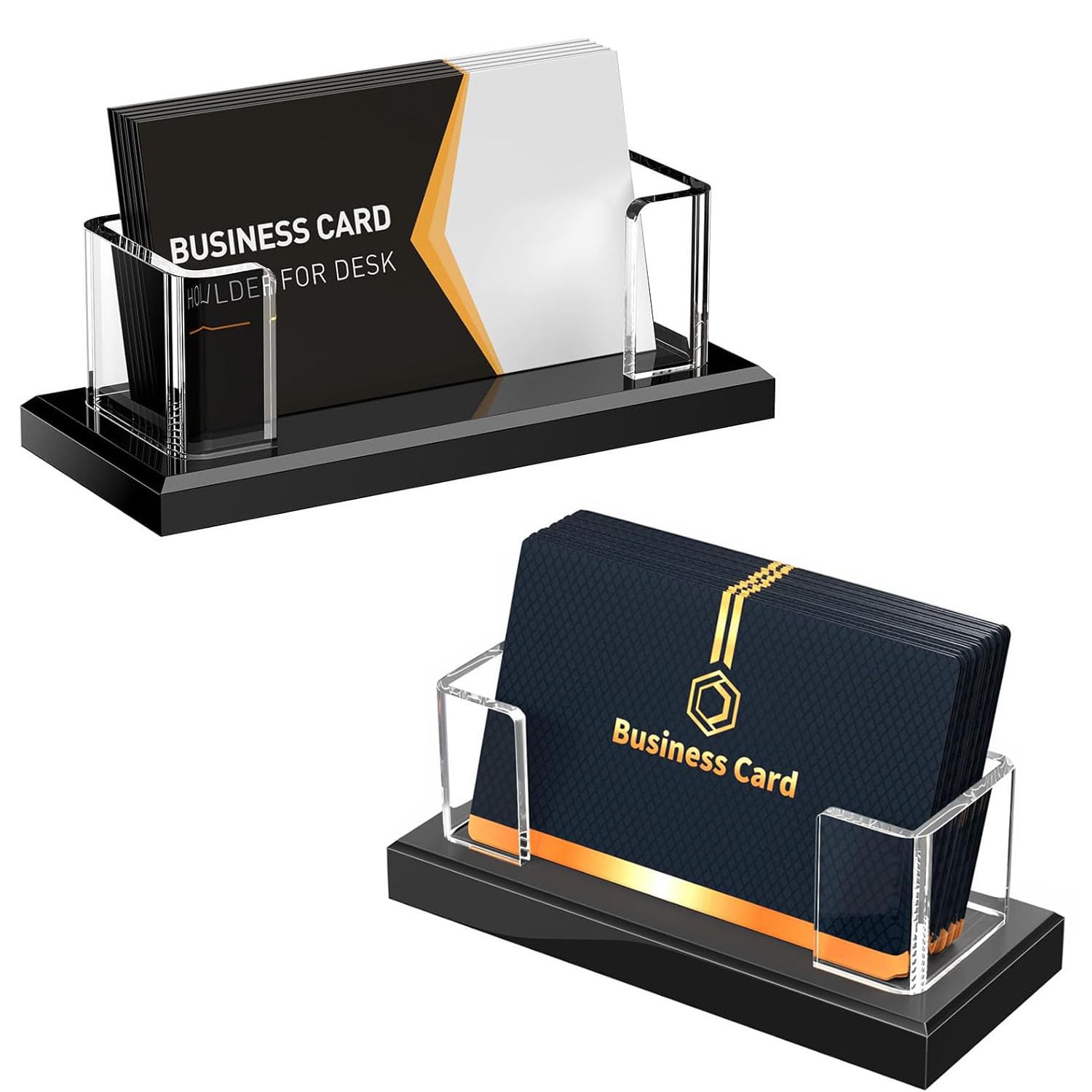 2 Pièces Support de Carte de Visite, Organisateur de Cartes de Visite, Acrylique Présentoir de Carte de Visite Organisateur, pour Bureau, Exposition, Maison, Restaurant (Noir)