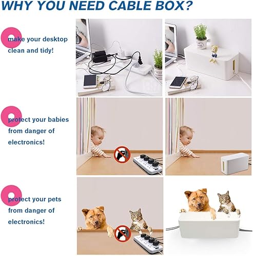 Miniatura 4 de ShellKingdom Caja de organización de cables, 2 juegos de organizadores de cables para gestión de cables y cables, almacenamiento y soporte para