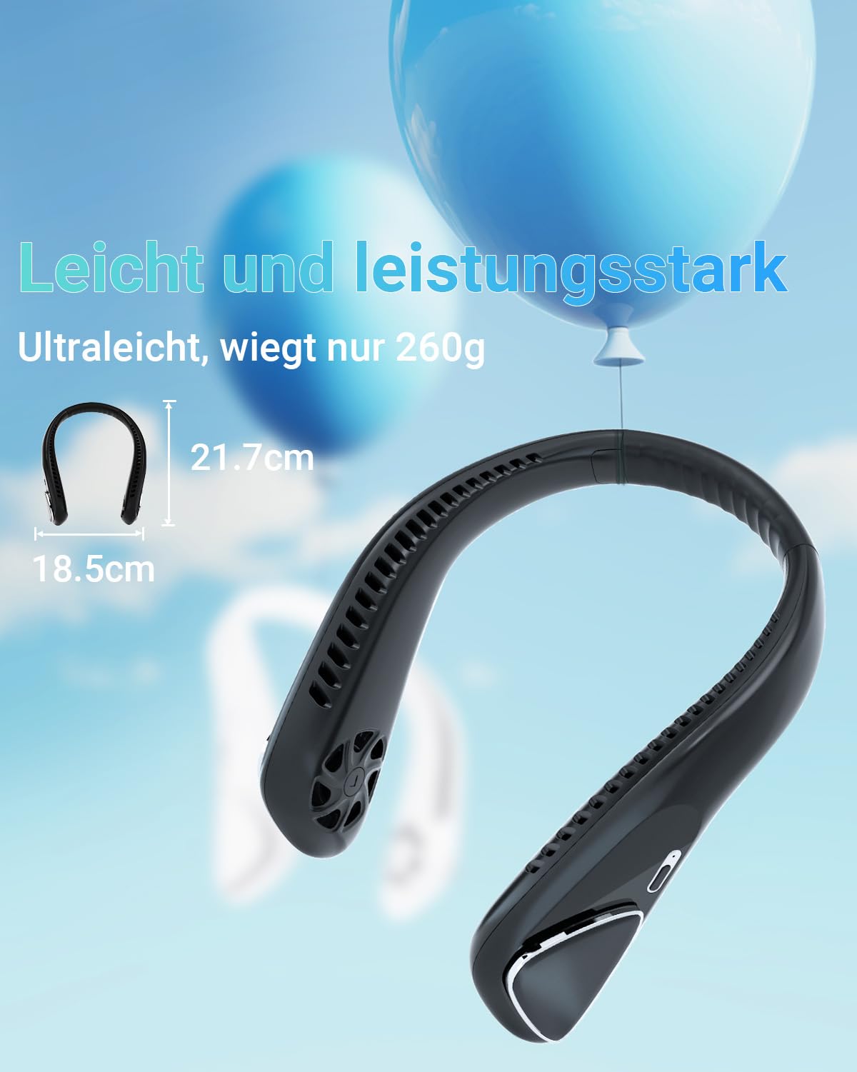 Jialexin Tragbarer Nackenventilator, Hals Ventilator Wiederaufladbar mit 6000mah, Persönlicher Ventilator mit 3 Geschwindigkeiten,Blattlos Ventilator FüR Sport,Reisen,Außen,Innen,Geschenk(Schwarz)