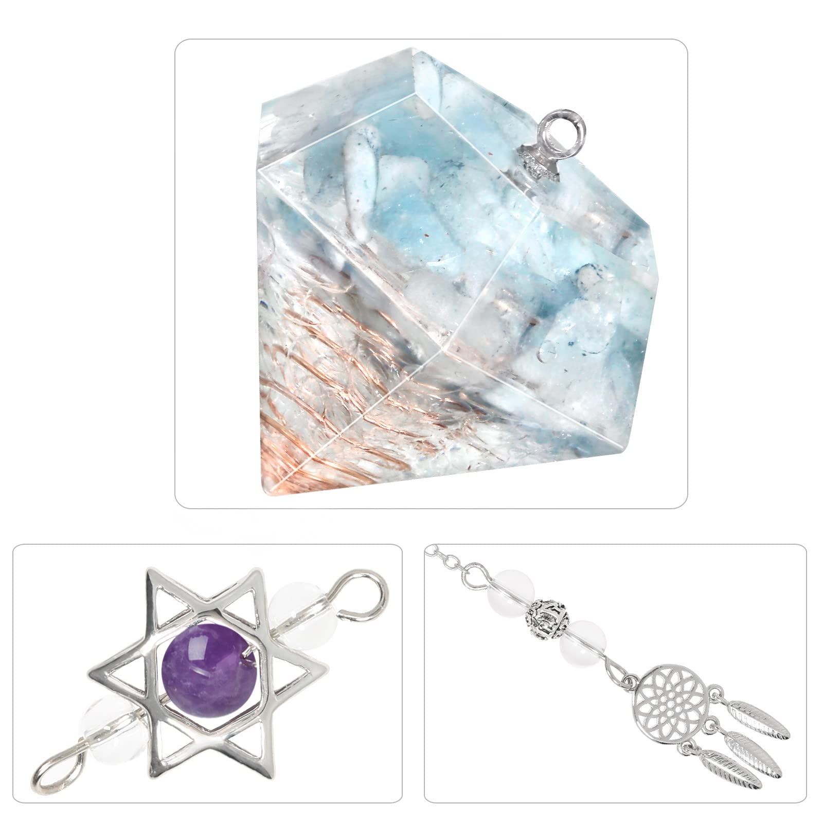 KYEYGWO Healing Crystal Point Pendulum with Dream Catcher and Star of David Necklace - Image 2