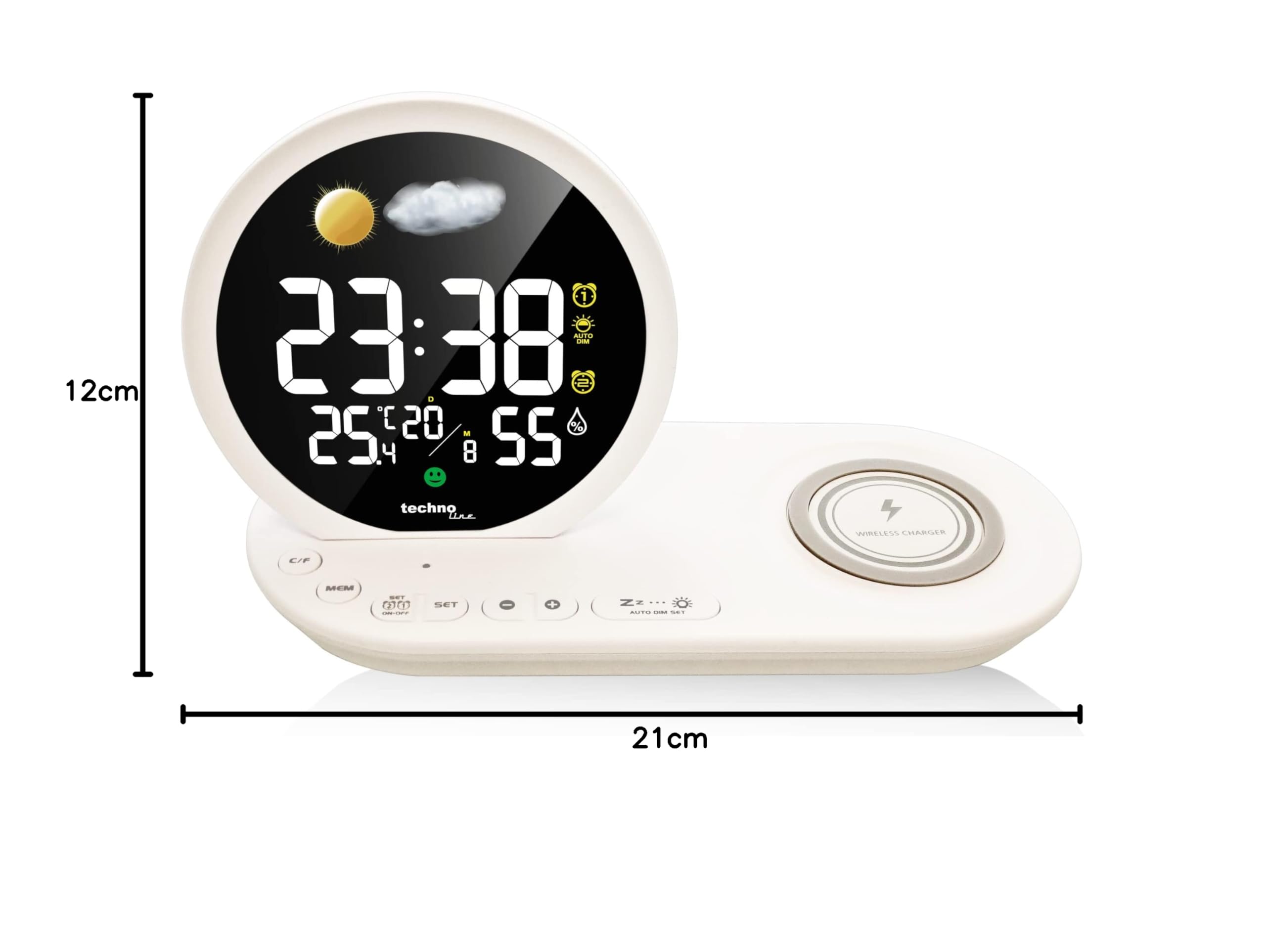 Technoline, WT427 - Despertador LED inalámbrico con Cargador USB