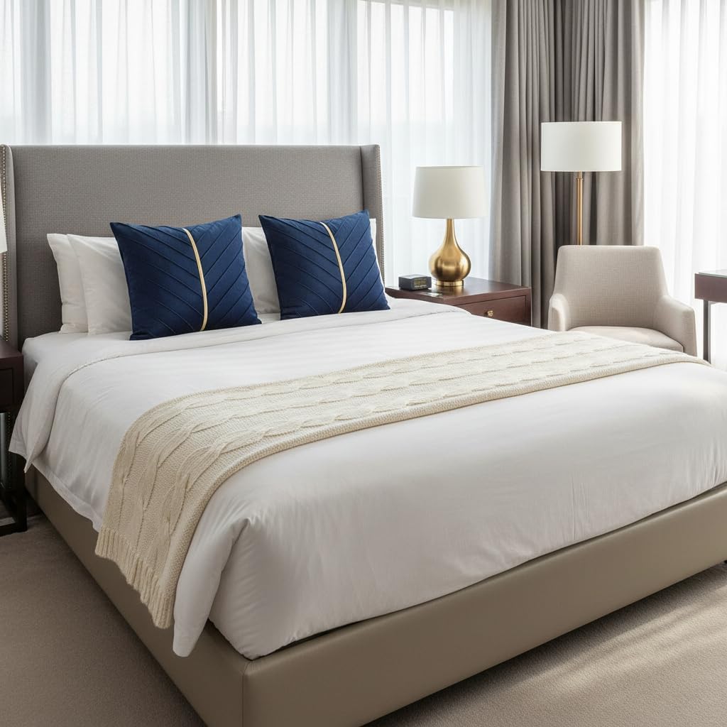 Tosleo Navy Blue Velvet Throw Pillow Covers 18 x 18 inch Pack of 2 with Gold Leather Christmas Decorative Couch Pillowcases Luxury Modern Pillow Cover Spring Home Decor for Sofa Bed Living Room - Image 5