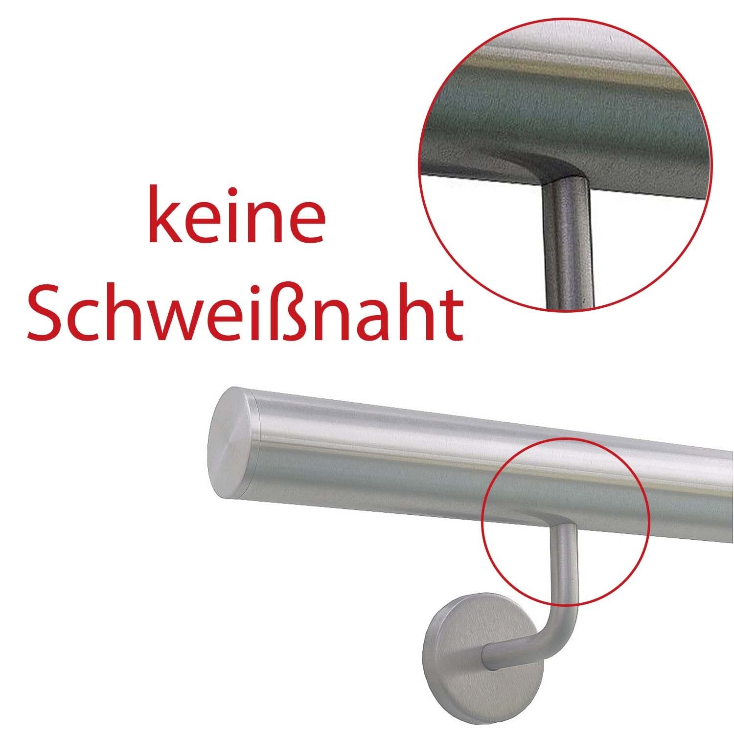 TIBU Handlauf Edelstahl 33,7 mm Geländer 100 cm gewölbte Kappe gewinkelte Halter