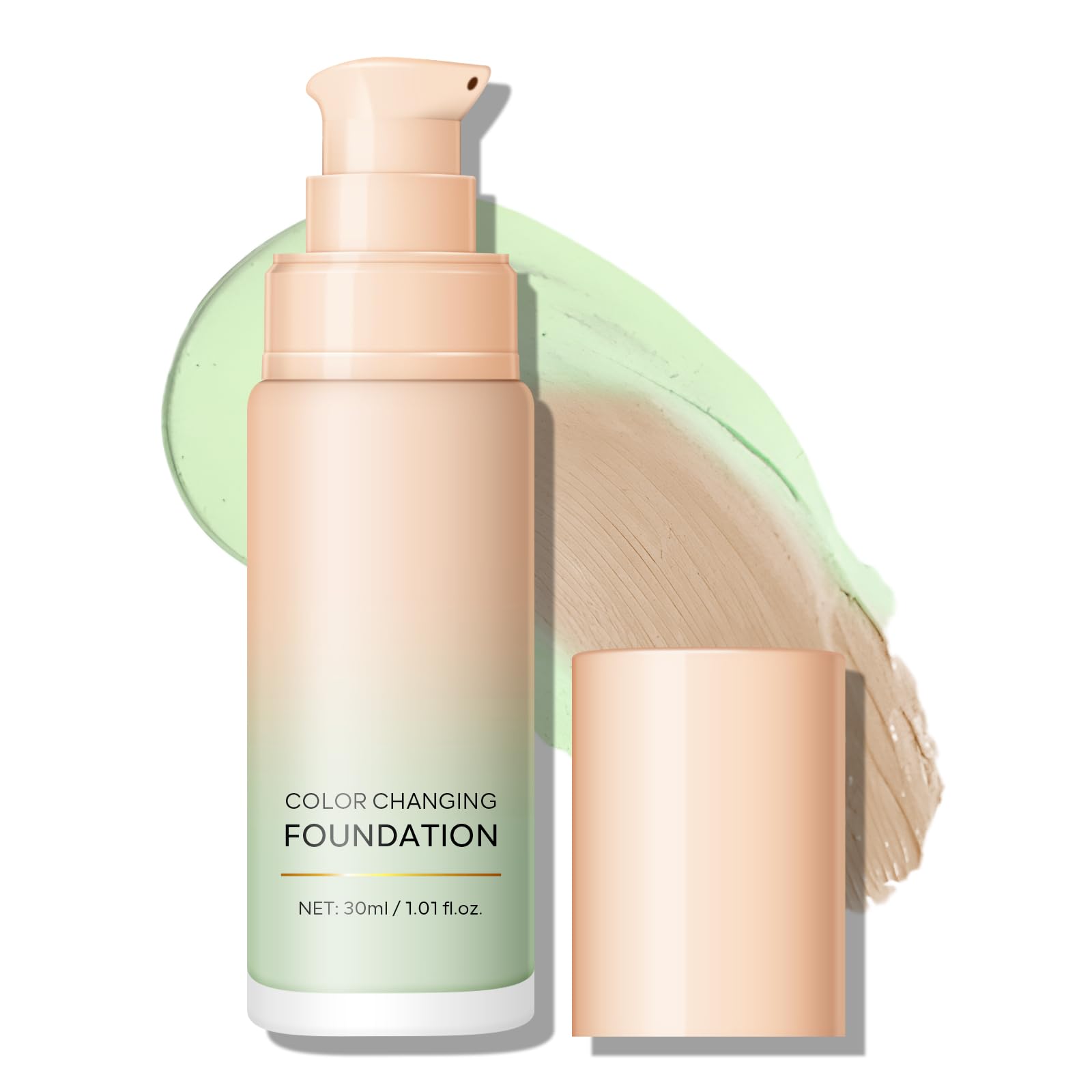 KYDA Green Color Changing Foundation Color Correcting CC Cream with Centella Even Red Skin Tone Lightweight Non-Greasy Hydrating