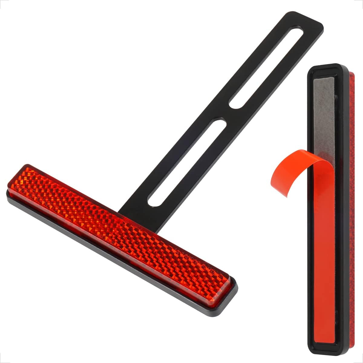 evermotor Motorcycle Reflector Rear, 2 Pieces, E4 108mm Red with Long T-Bracket License Plate Reflector E-mark Cat Eye Scooter Quad ATV