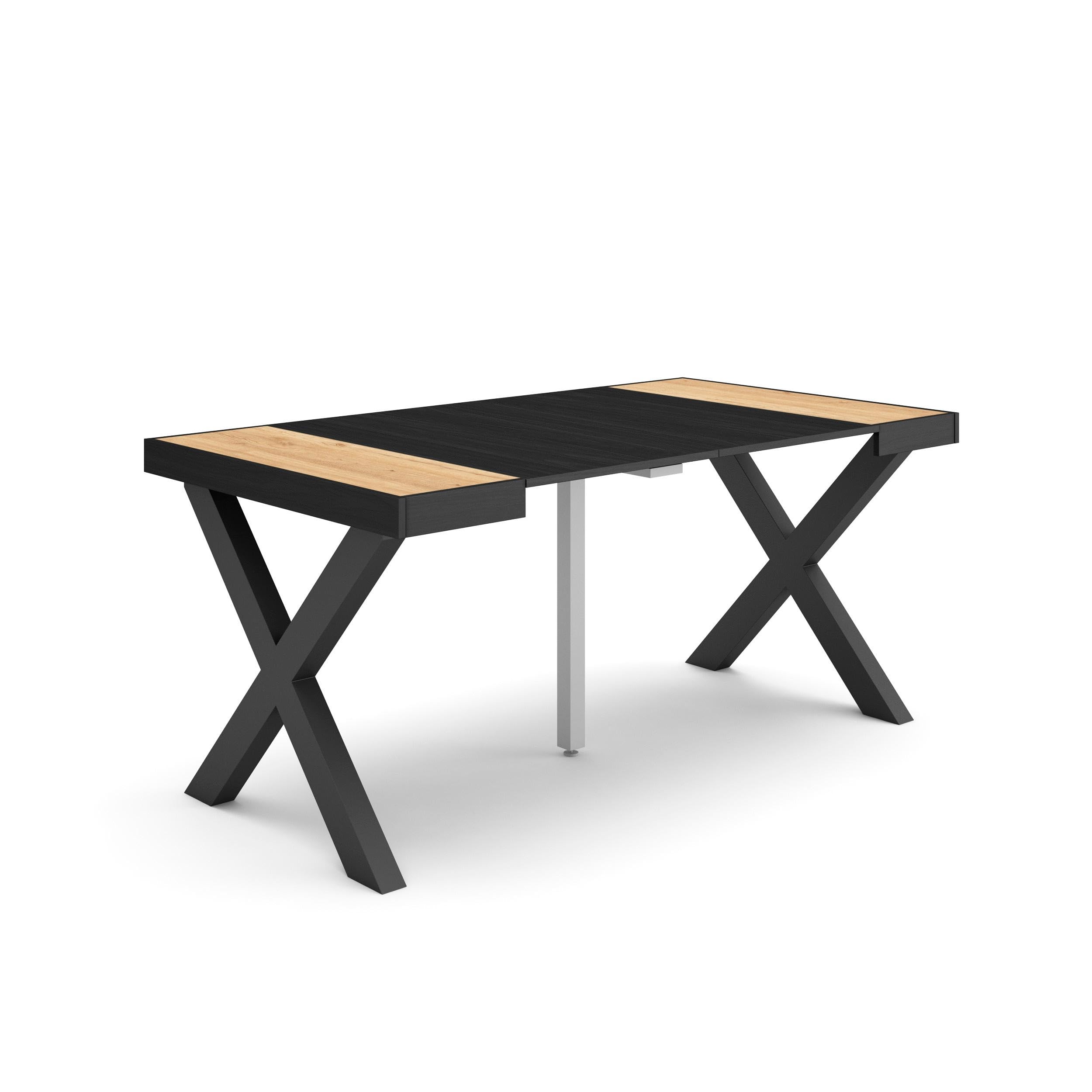 Skraut Home | Table Console Extensible | Console Meuble | 160 | pour 8 Personnes | Pieds Bois Massif | Style Moderne | Chêne et Noir