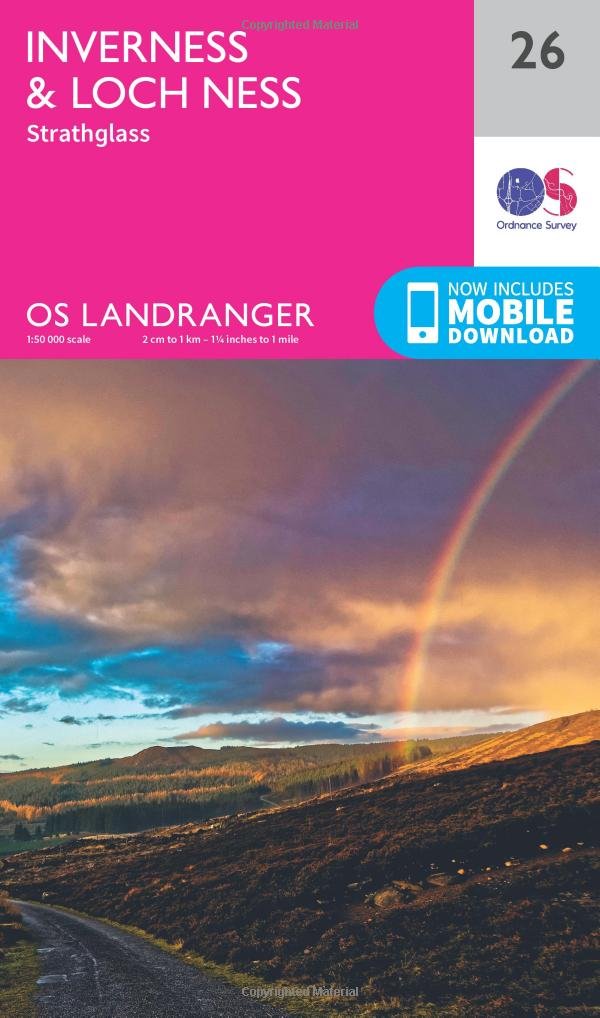 Ordnance Survey Unisex Pink Landranger 26 Inverness & Loch Ness, Strathglass Map With Digital Version