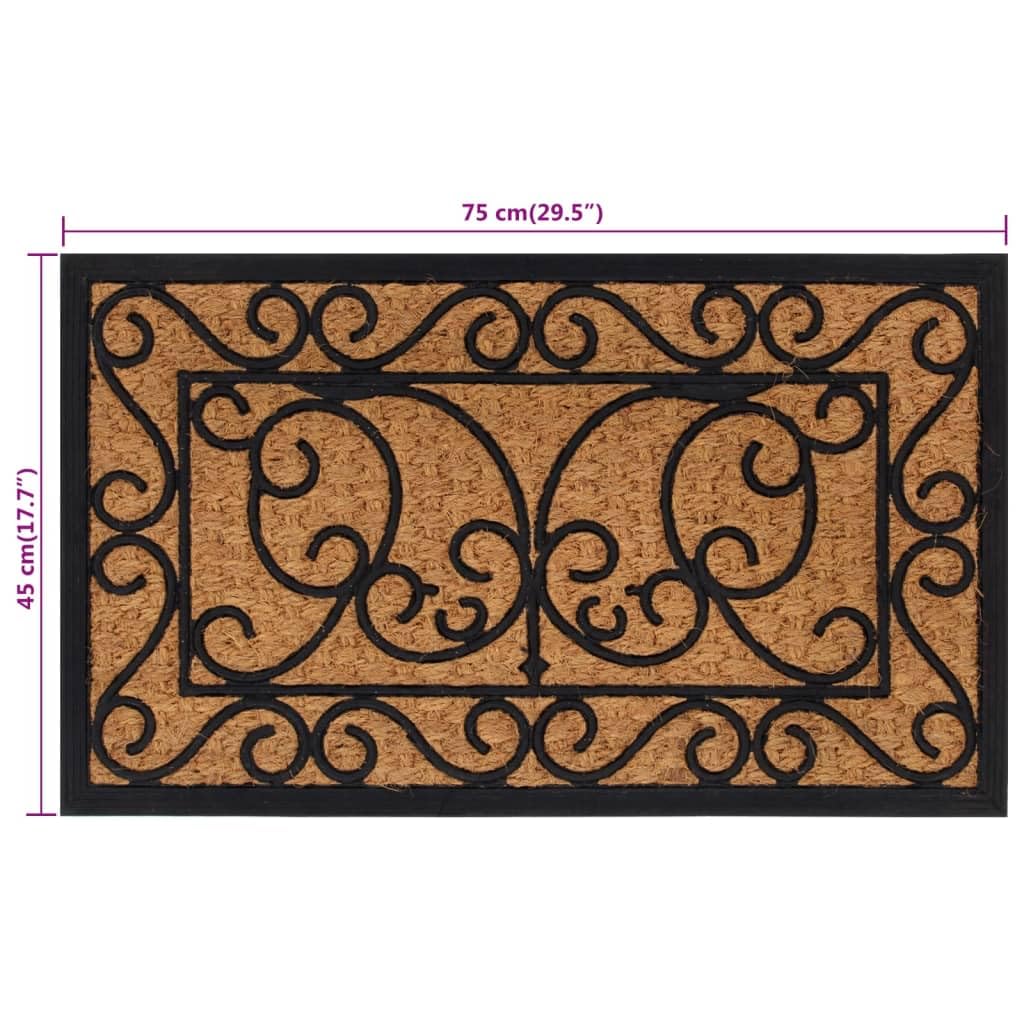 Felpudo rectangular 45 x 75 cm de goma y fibra de coco para interior y exterior, antideslizante, atrapa la suciedad, lavable, duradero, adecuado para puerta de casa, balcón, jardín, pasillo