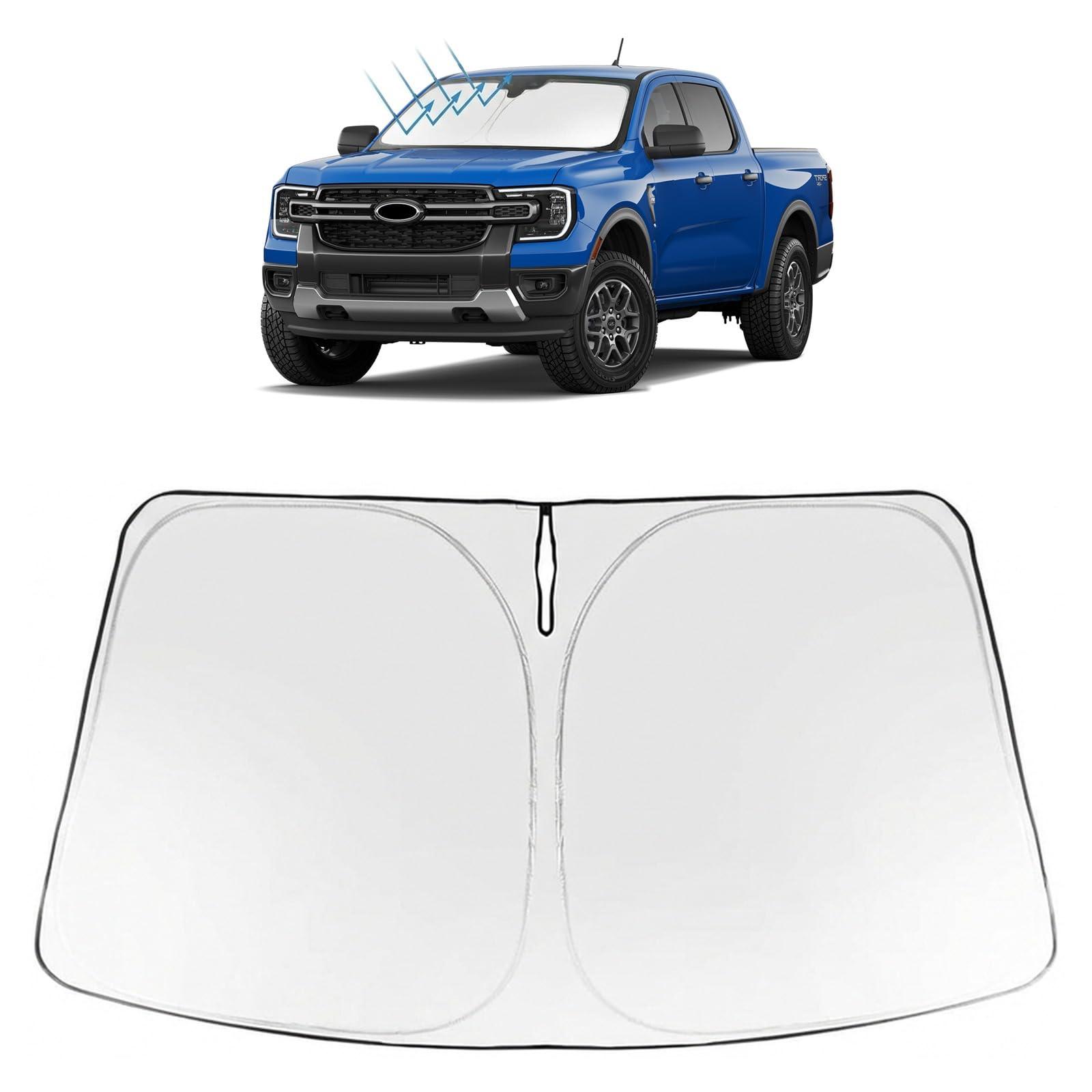 Proadsy Custom Fit 2024-2026 Ford Ranger Windshield Sun Shade, Blocks Heat