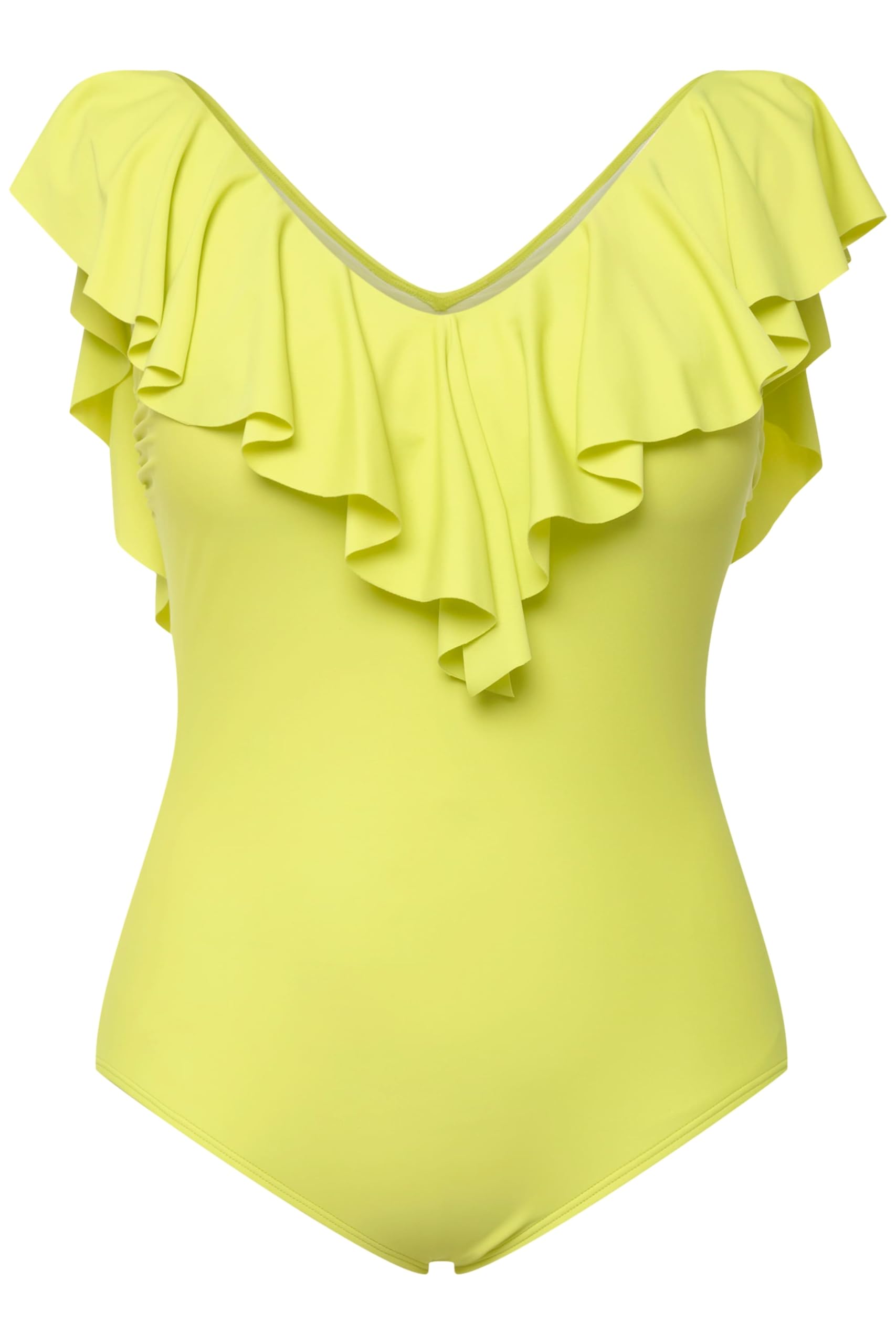 Ulla Popken Damen große Größen Übergrößen Plus Size Badeanzug, Volant, V-Ausschnitt, Softcups 804511